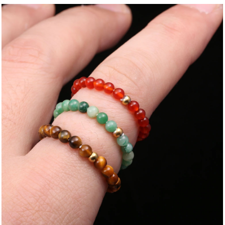 3mm Round Gemstone Bead Ring – Stackable Elastic Crystal Stretch Ring Handmade Healing Jewelry for Women