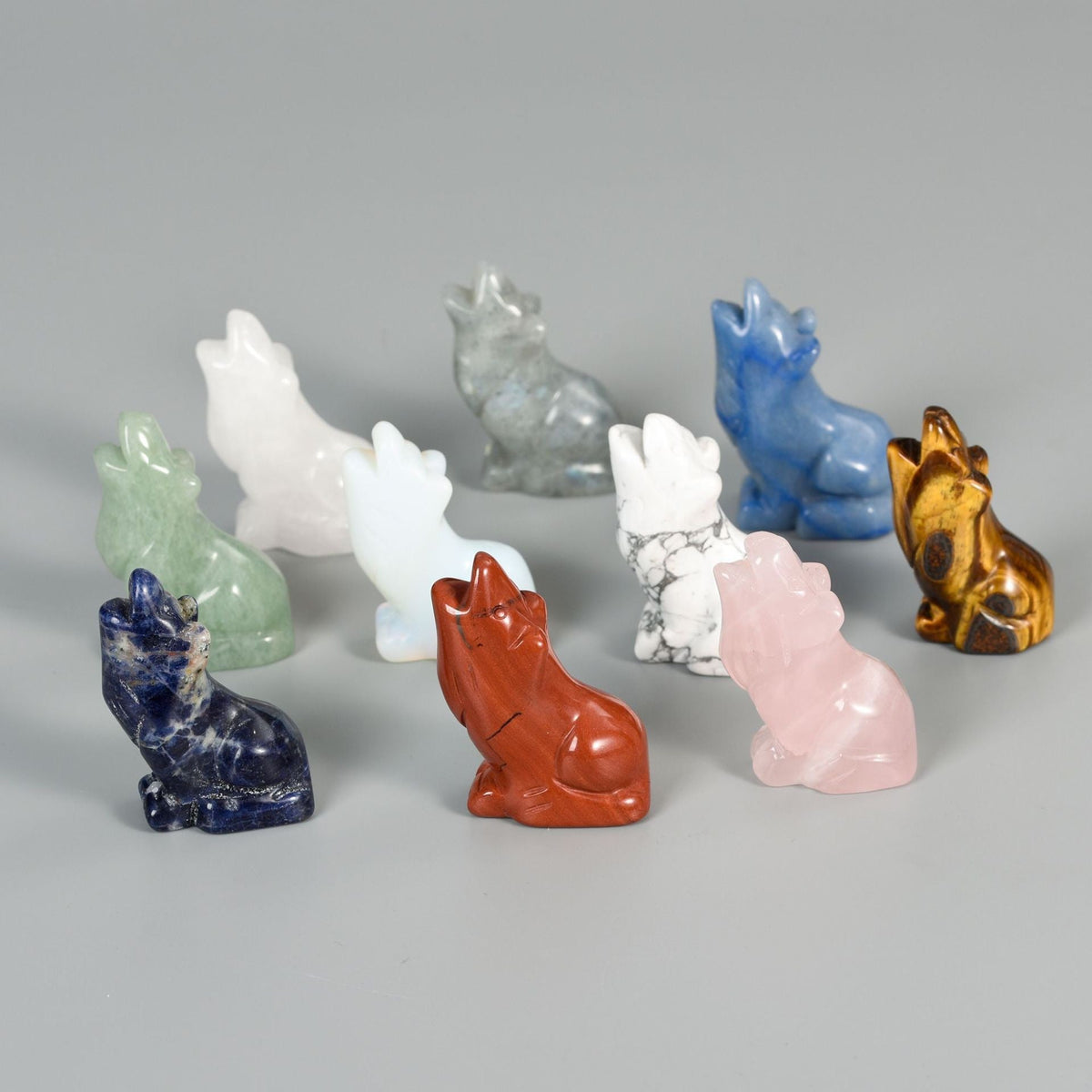 Hand Carved Wolf Statue – 50mm Natural Gemstone Animal Figurine for Home Decor Collectible Healing Gift