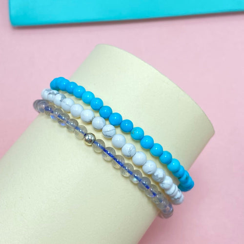 4mm Triple Strand Turquoise Crystal Bracelet – Handmade Healing Gemstone Bracelet for Better Sleep, Beaded Stretch Spiritual Jewelry Gift for Women