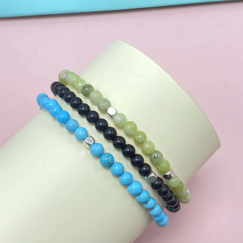 4mm Triple Strand Jade Crystal Bracelet – Handmade Healing Gemstone Bracelet for Better Sleep, Beaded Stretch Spiritual Jewelry Gift for Women