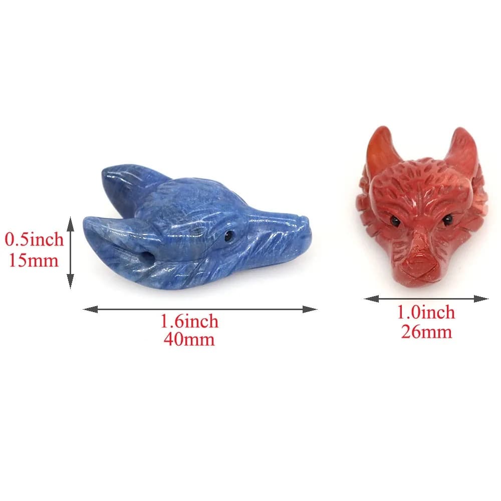 Hand Carved Wolf Head Statue – 40mm Natural Gemstone Animal Figurine for Home Decor Collectible Healing Gift