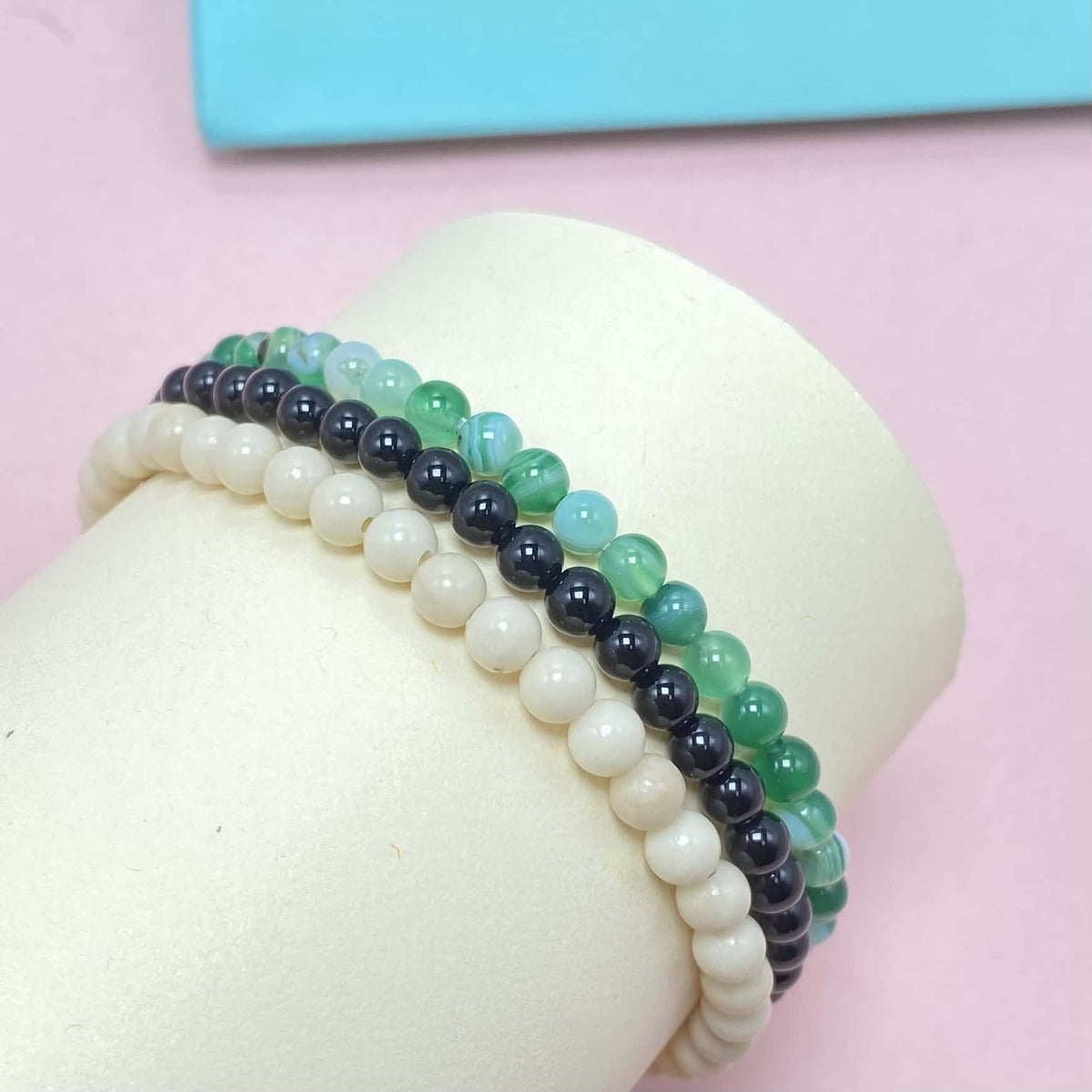 4mm Green Agate Crystal Bracelet – Handmade Wellness Healing Gemstone Bracelet, Beaded Stretch Spiritual Jewelry Gift for Women