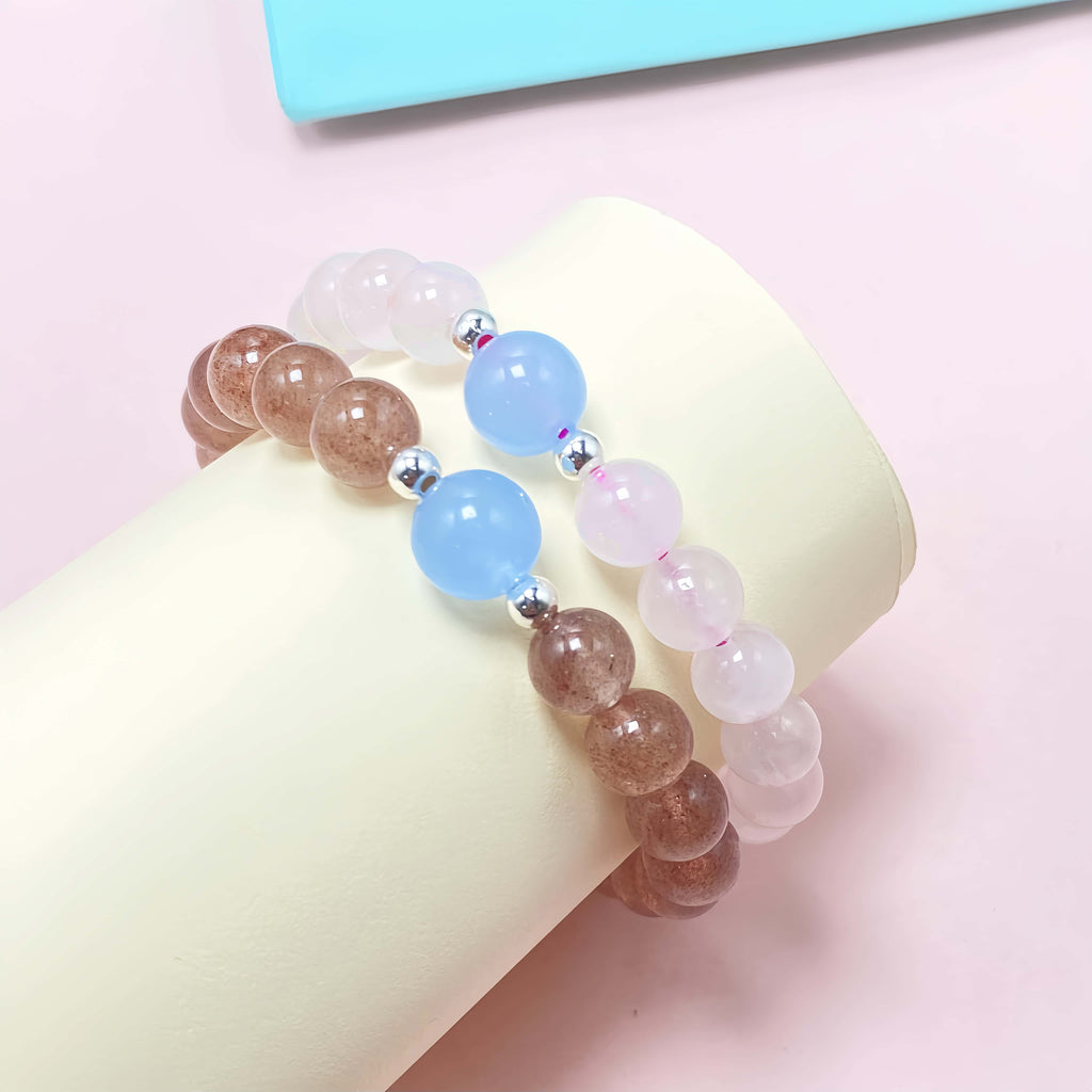 Double Strawberry Quartz Crystal Bracelet for Love and Relationship