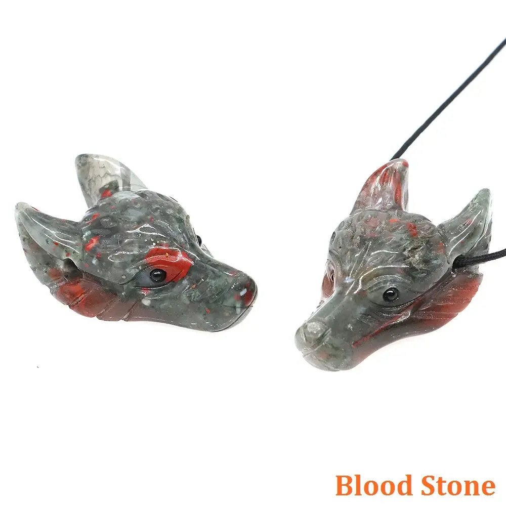 Hand Carved Wolf Head Statue – 40mm Natural Gemstone Animal Figurine for Home Decor Collectible Healing Gift