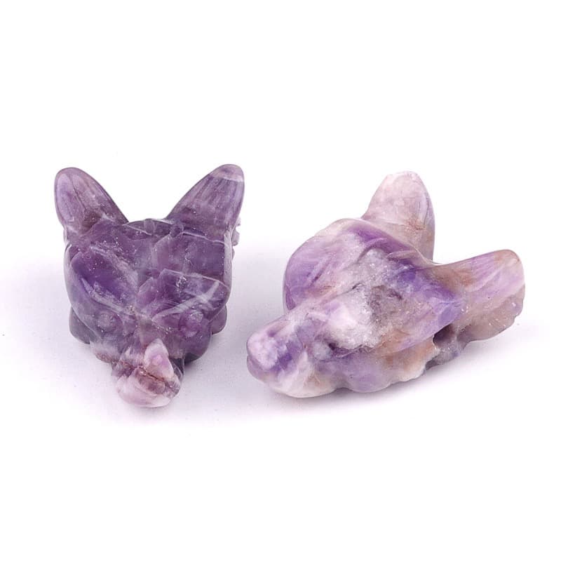 Hand Carved Wolf Head Statue – 40mm Natural Gemstone Animal Figurine for Home Decor Collectible Healing Gift