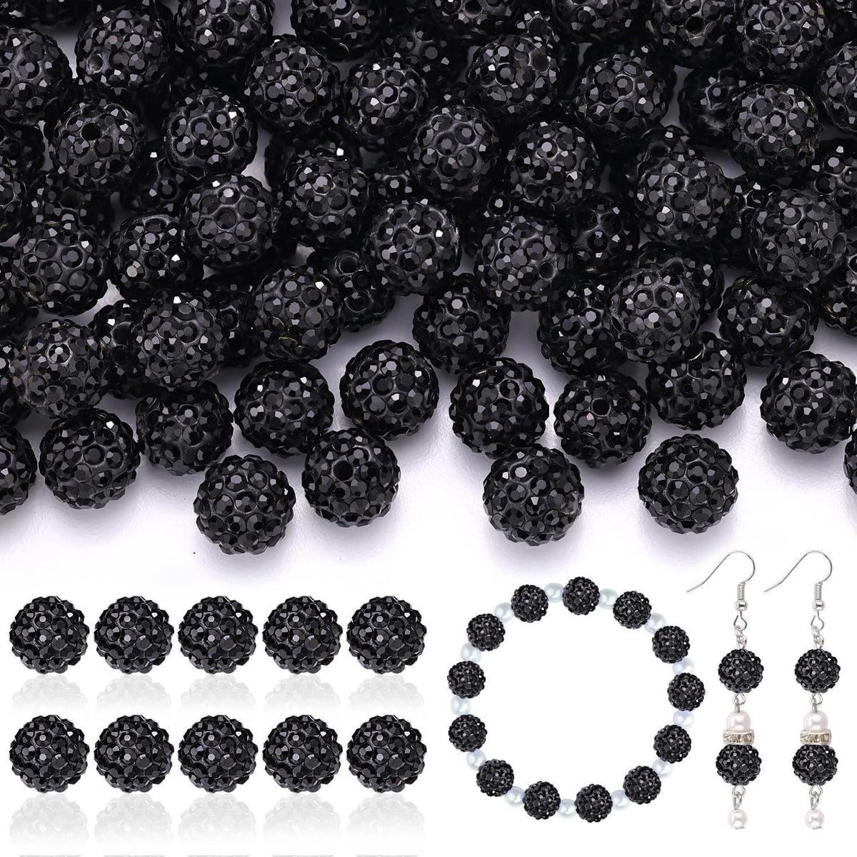 100pcs 10mm Rhinestone Beads Shiny Round Disco Ball Beads Bulk, Sparkle Crystal Clay
