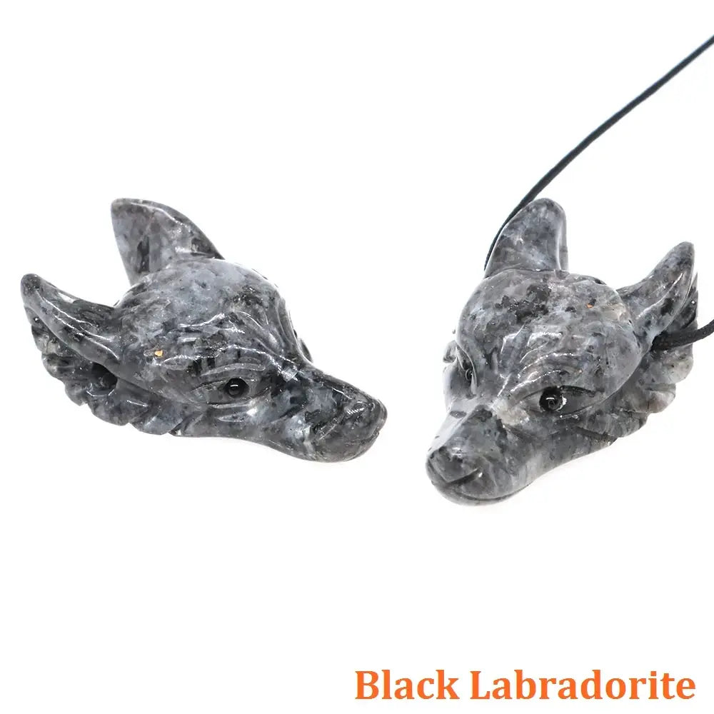 Hand Carved Wolf Head Statue – 40mm Natural Gemstone Animal Figurine for Home Decor Collectible Healing Gift