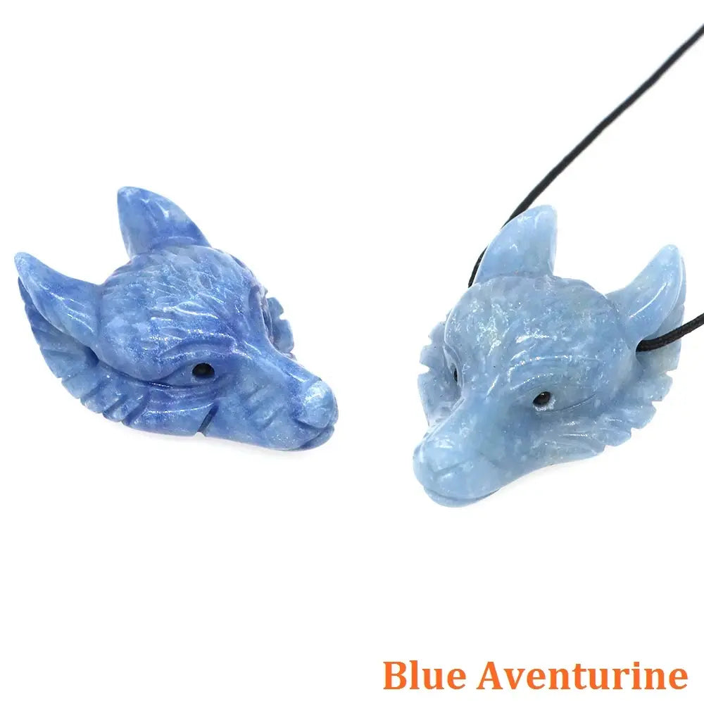Hand Carved Wolf Head Statue – 40mm Natural Gemstone Animal Figurine for Home Decor Collectible Healing Gift