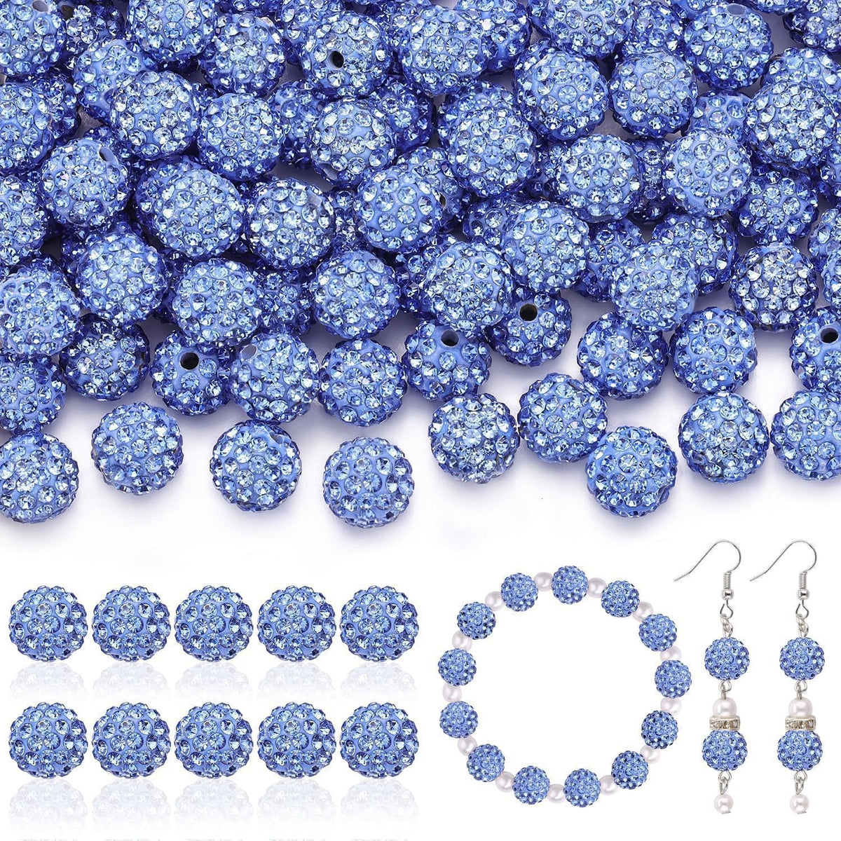 100pcs 10mm Rhinestone Beads Shiny Round Disco Ball Beads Bulk, Sparkle Crystal Clay