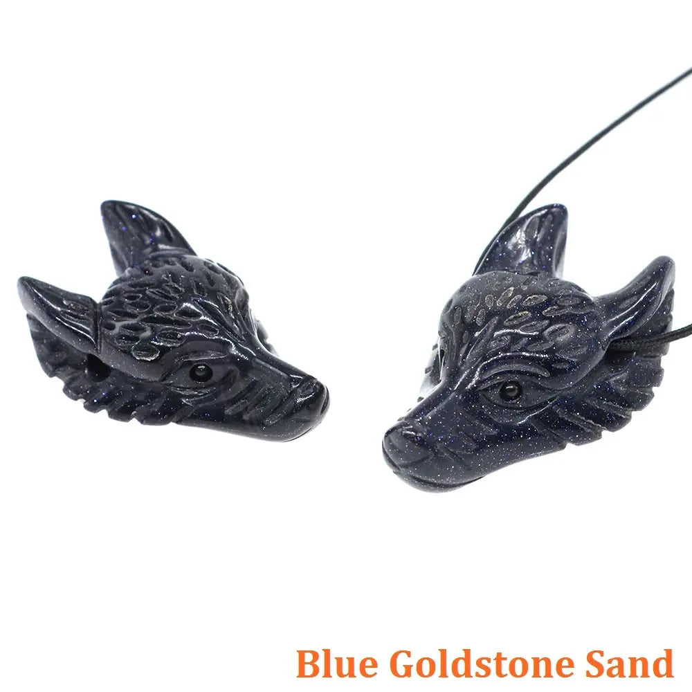 Hand Carved Wolf Head Statue – 40mm Natural Gemstone Animal Figurine for Home Decor Collectible Healing Gift