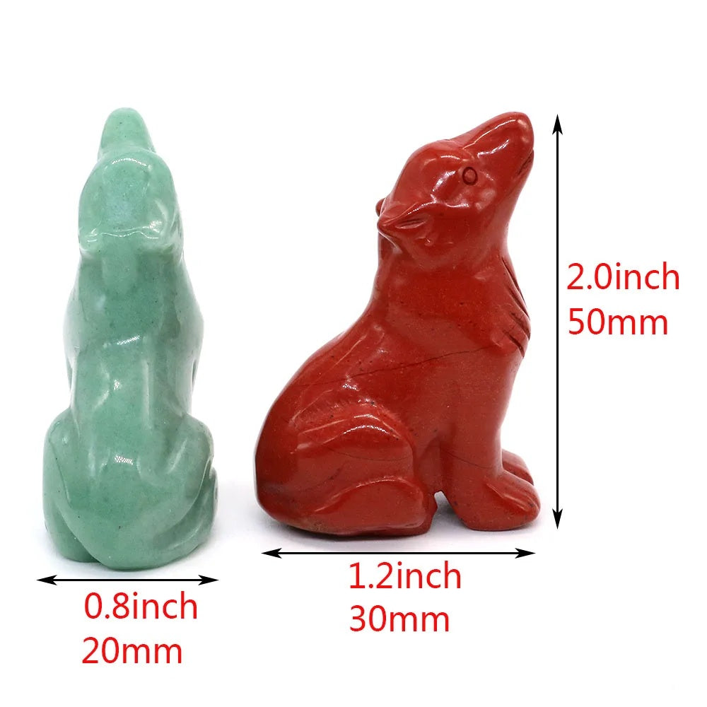 Hand Carved Wolf Statue – 50mm Natural Gemstone Animal Figurine for Home Decor Collectible Healing Gift