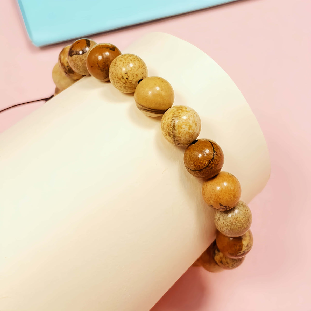 8mm Picture Jasper Bracelet – Handmade Braided Rope Wealth & Career Jewelry, Adjustable Healing Crystal Spiritual Gift for Women