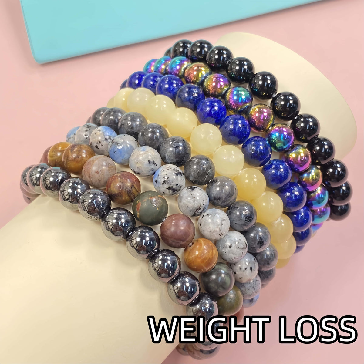Natural Healing Crystal Bracelet Set of 8 – 8mm Handmade Beaded Stretch Gemstone Jewelry, Chakra Spiritual Bracelets Gift for Women
