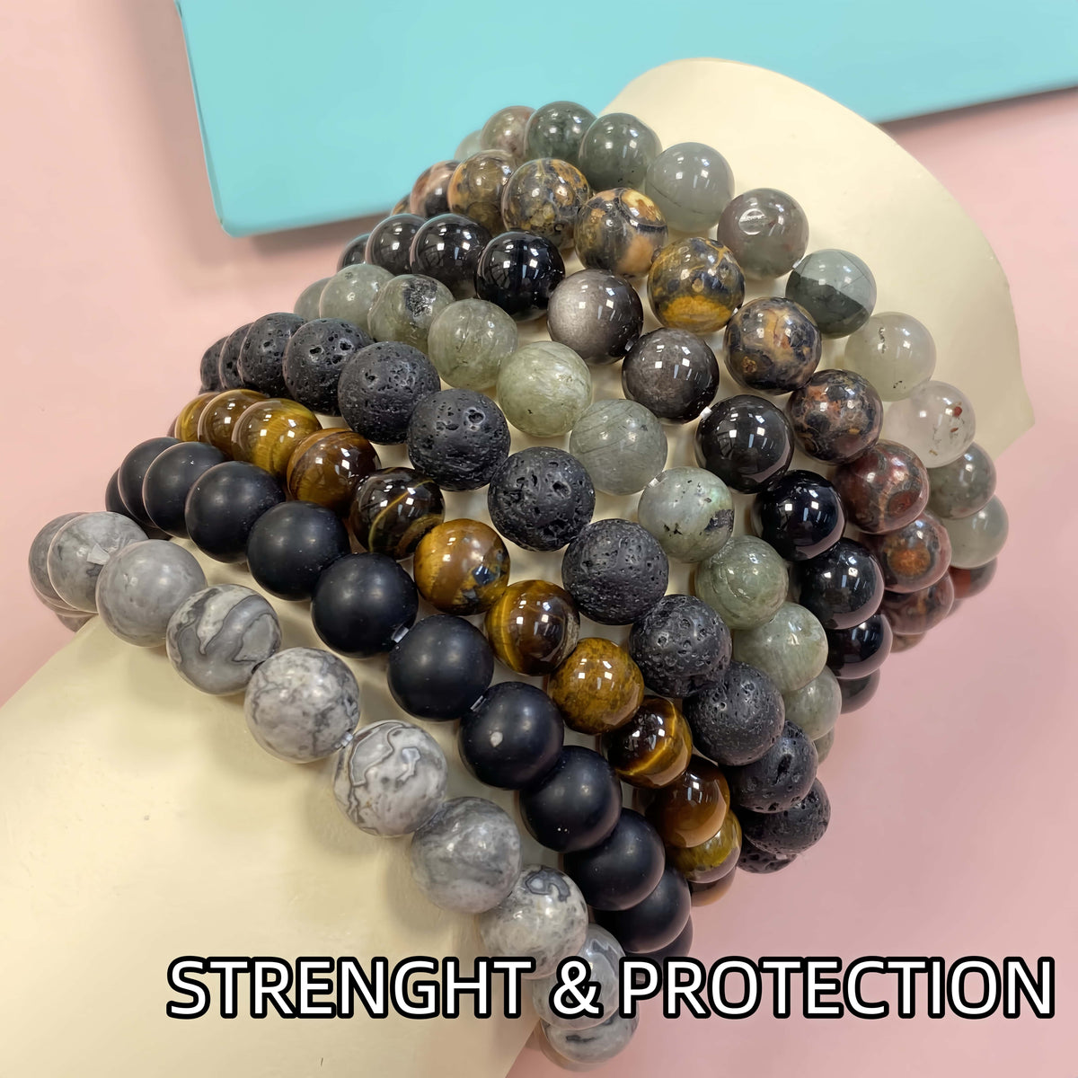 Natural Healing Crystal Bracelet Set of 8 – 8mm Handmade Beaded Stretch Gemstone Jewelry, Chakra Spiritual Bracelets Gift for Women