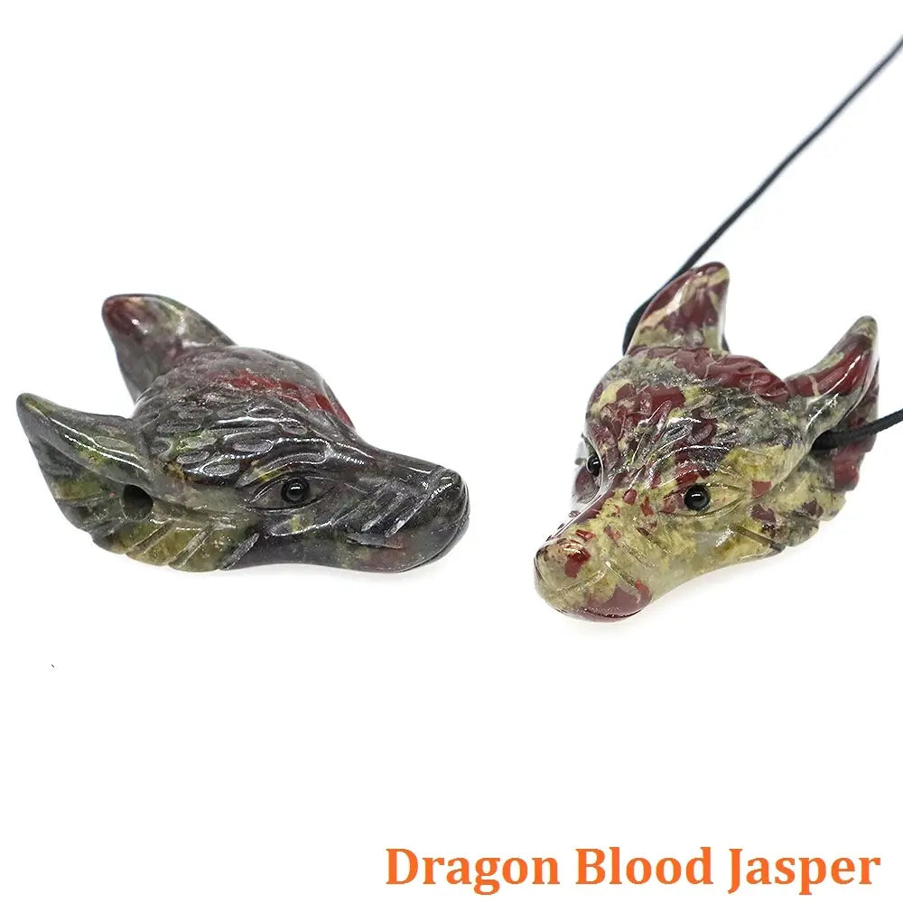 Hand Carved Wolf Head Statue – 40mm Natural Gemstone Animal Figurine for Home Decor Collectible Healing Gift