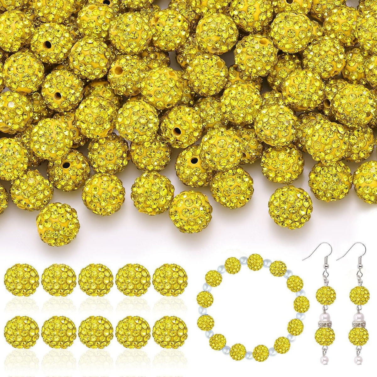 100pcs 10mm Rhinestone Beads Shiny Round Disco Ball Beads Bulk, Sparkle Crystal Clay