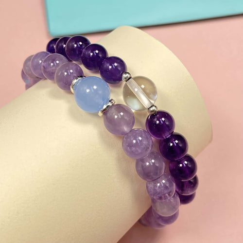 6mm Amethyst Crystal Bracelet – Handmade Wealth & Career Healing Gemstone Bracelet, Beaded Stretch Spiritual Jewelry Gift for Women
