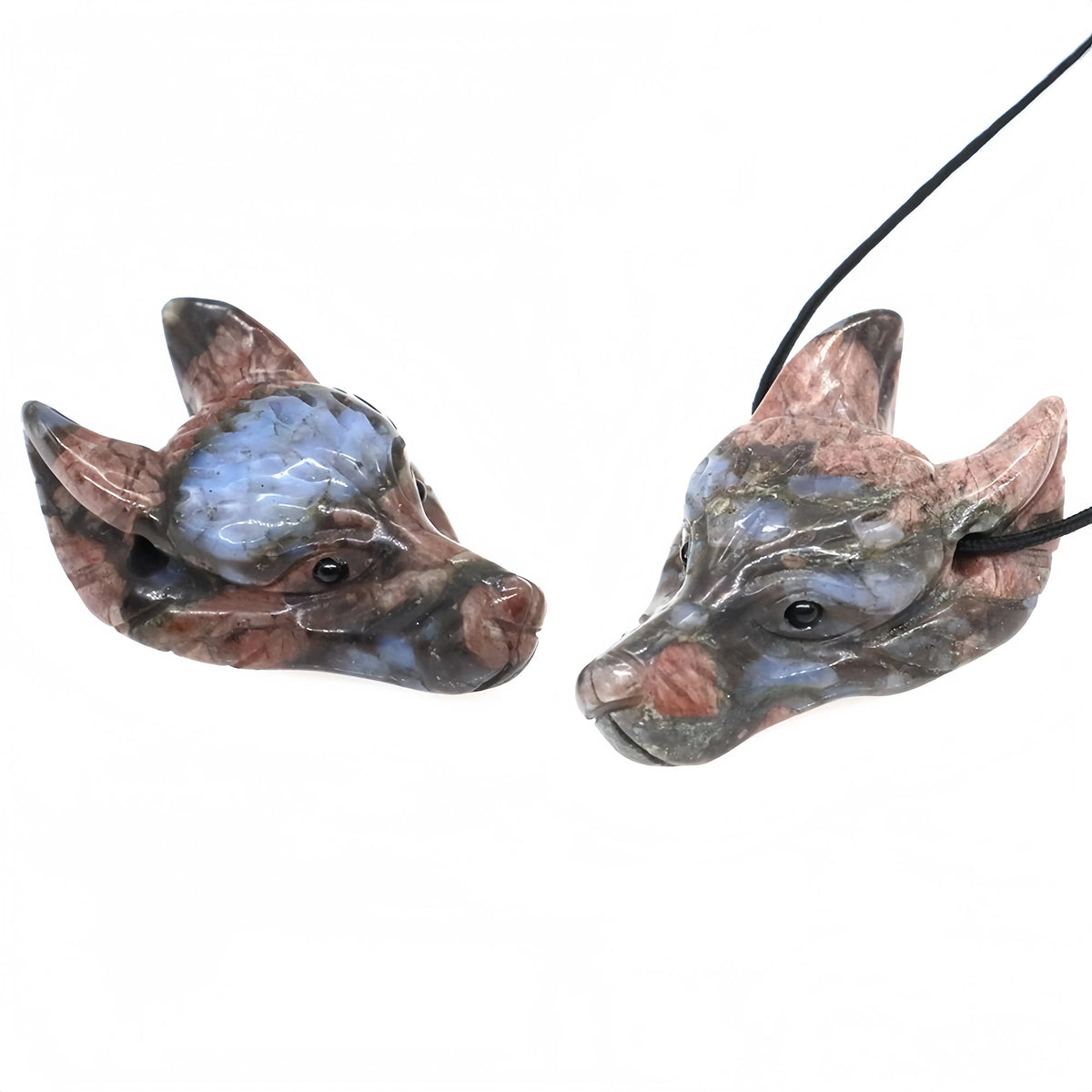 Hand Carved Wolf Head Statue – 40mm Natural Gemstone Animal Figurine for Home Decor Collectible Healing Gift