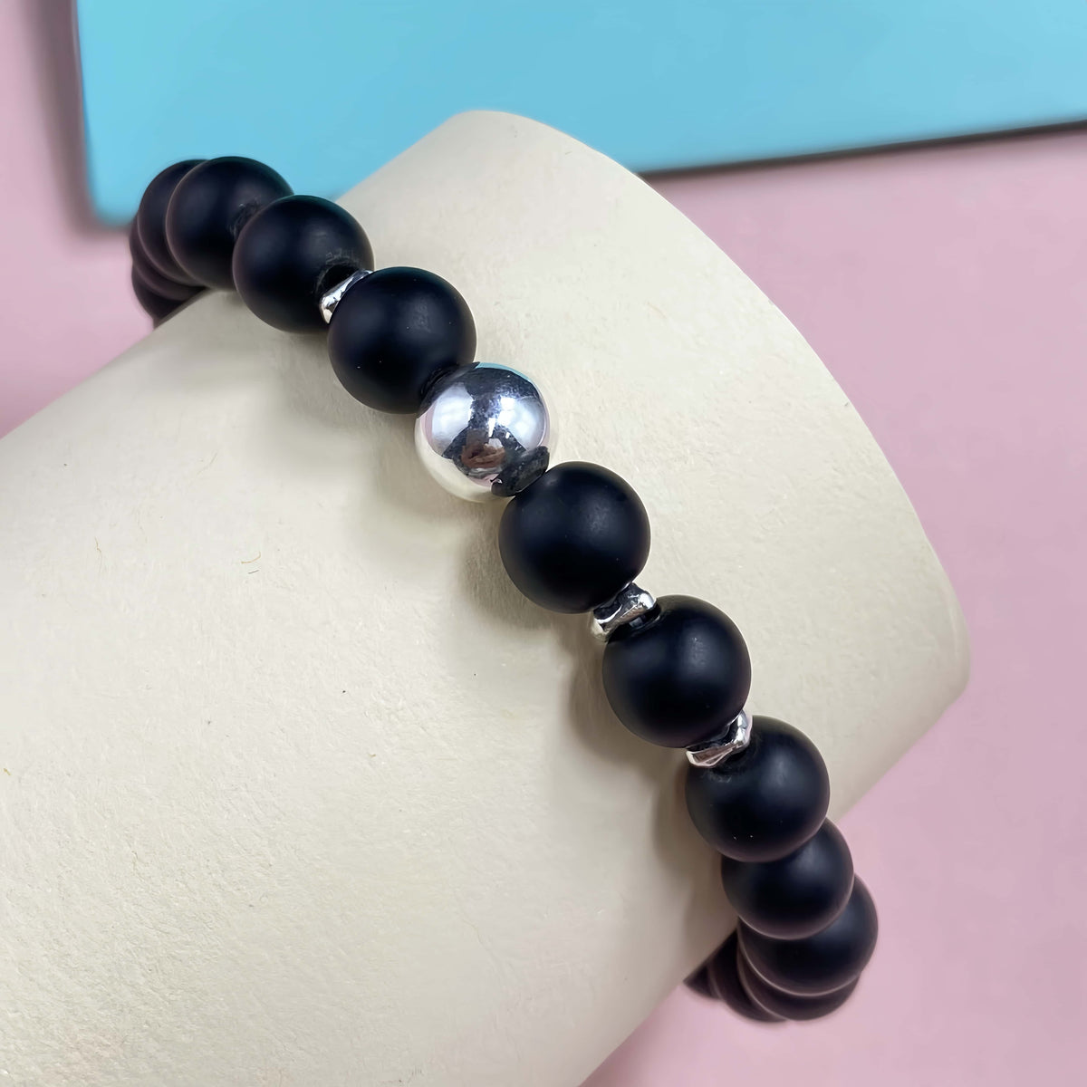 8mm Matte Onyx Crystal Bracelet – Handmade Protection Healing Gemstone Bracelet, Beaded Stretch Spiritual Jewelry Gift for Women