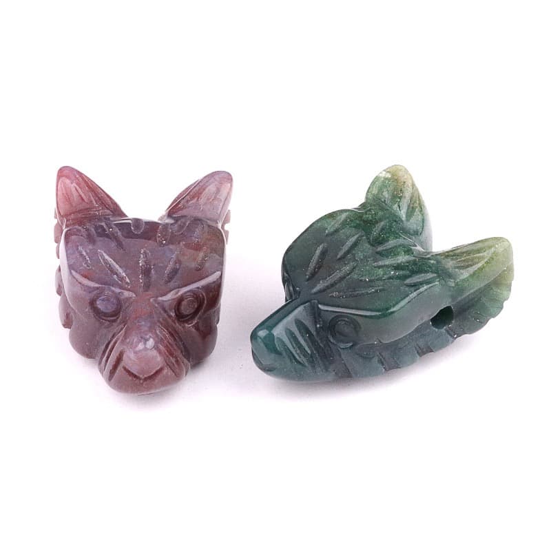 Hand Carved Wolf Head Statue – 40mm Natural Gemstone Animal Figurine for Home Decor Collectible Healing Gift