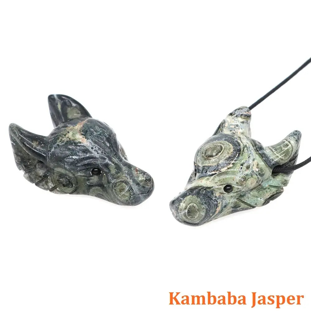 Hand Carved Wolf Head Statue – 40mm Natural Gemstone Animal Figurine for Home Decor Collectible Healing Gift