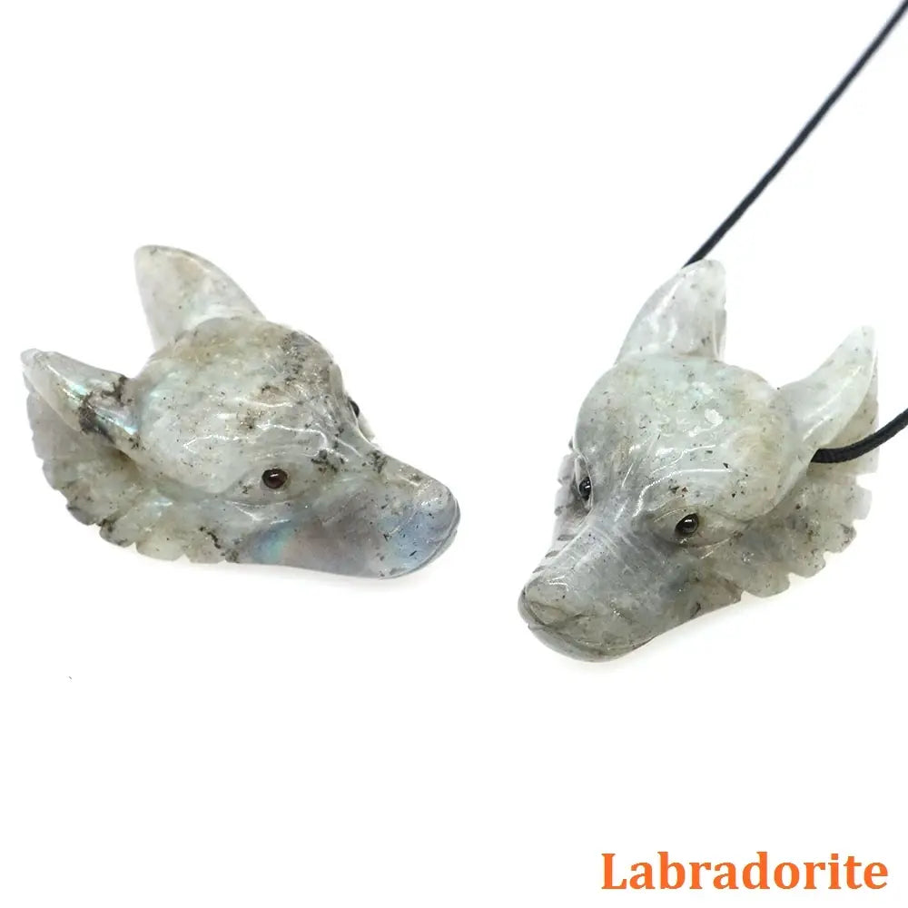 Hand Carved Wolf Head Statue – 40mm Natural Gemstone Animal Figurine for Home Decor Collectible Healing Gift