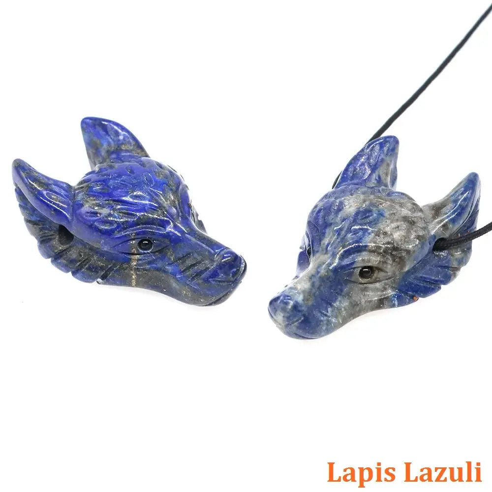 Hand Carved Wolf Head Statue – 40mm Natural Gemstone Animal Figurine for Home Decor Collectible Healing Gift