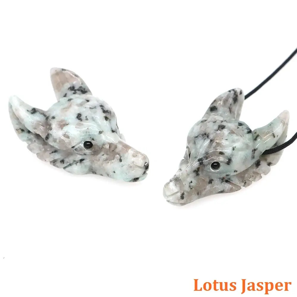 Hand Carved Wolf Head Statue – 40mm Natural Gemstone Animal Figurine for Home Decor Collectible Healing Gift