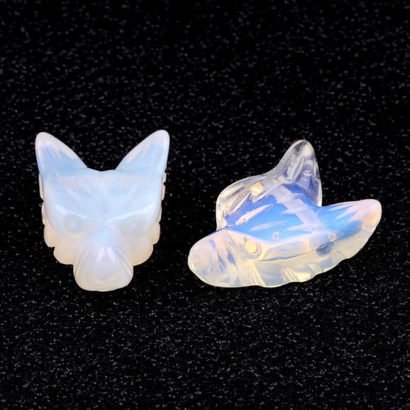 Hand Carved Wolf Head Statue – 40mm Natural Gemstone Animal Figurine for Home Decor Collectible Healing Gift
