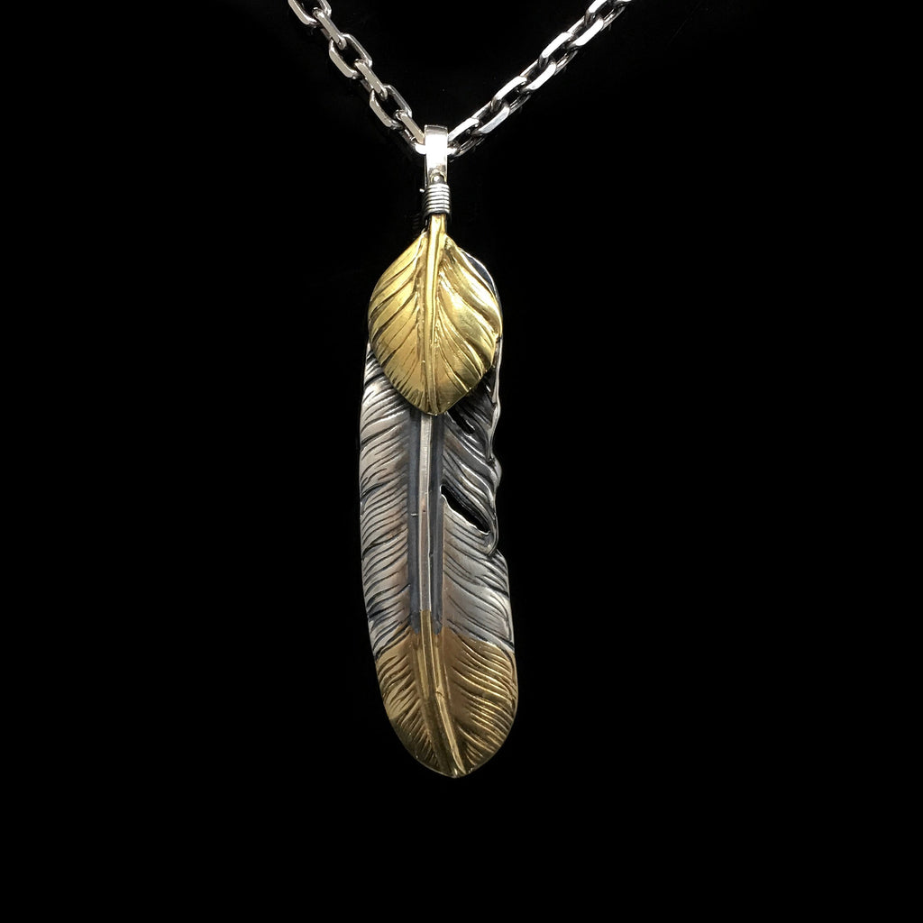 Left Feather Leaf Retro 925 Silver Pendant Takahashi Goro with Brass