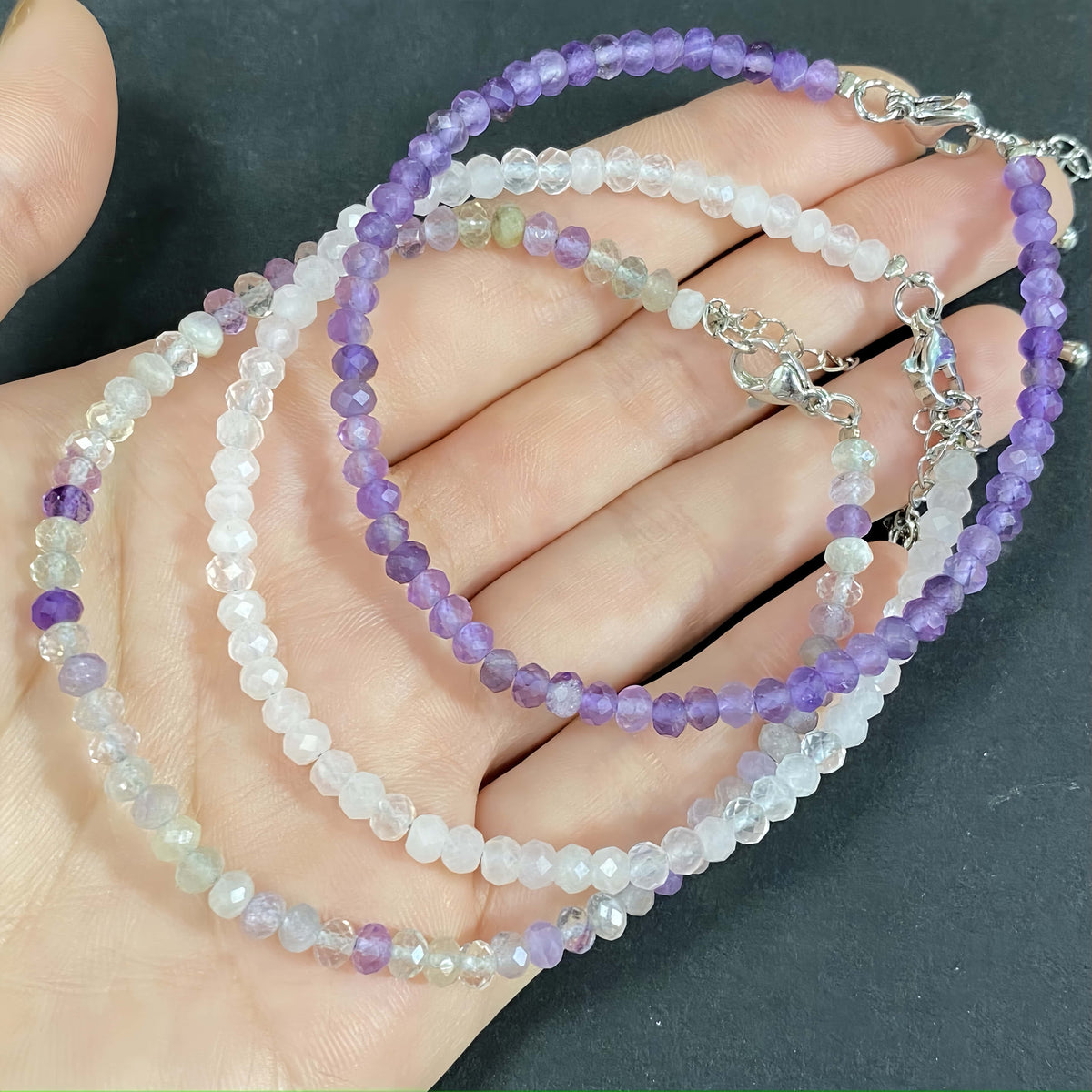 Faceted Triple Amethyst Crystal Bracelet for Love and Relationship