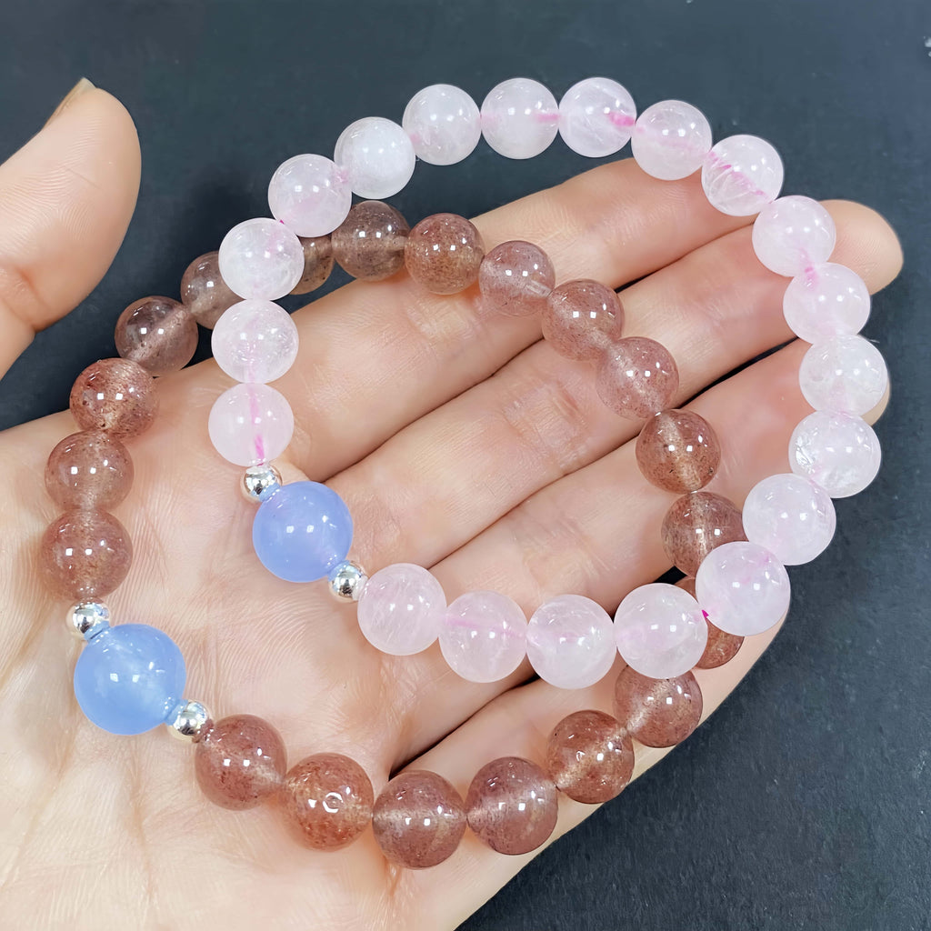 Double Strawberry Quartz Crystal Bracelet for Love and Relationship