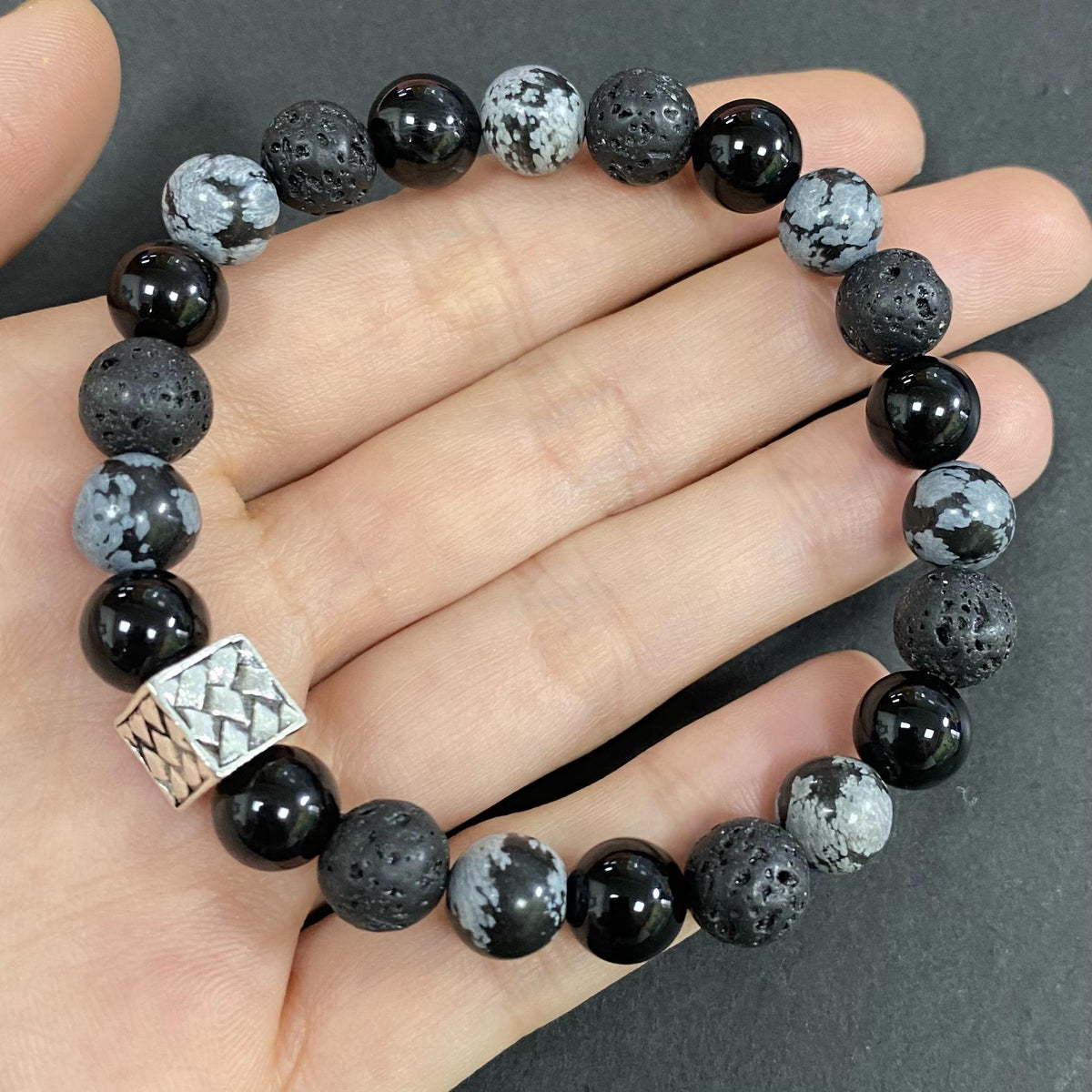 Snowflake Obsidian with Onyx for Protection and Apotropaic Crystal Bracelet