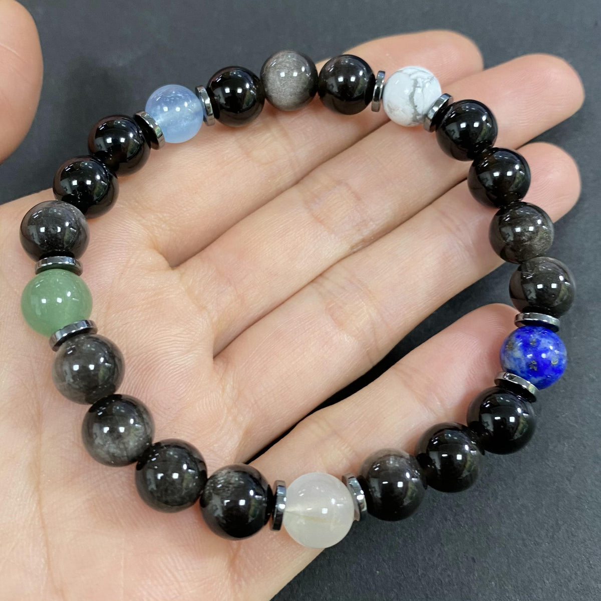 Silver Obsidian Chakra for Protection and Apotropaic Crystal Bracelet