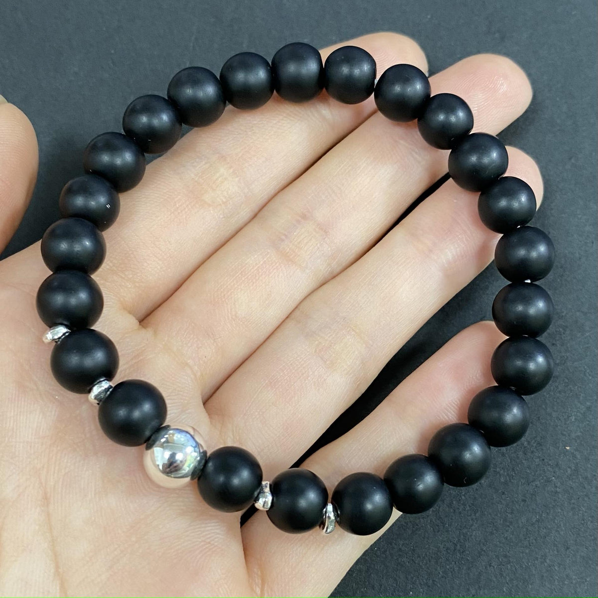 8mm Matte Onyx Crystal Bracelet – Handmade Protection Healing Gemstone Bracelet, Beaded Stretch Spiritual Jewelry Gift for Women