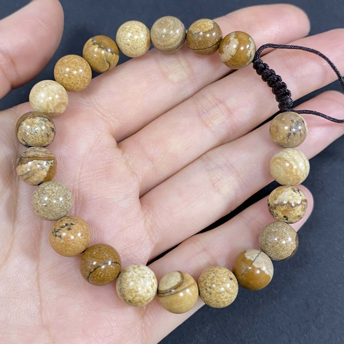 8mm Picture Jasper Bracelet – Handmade Braided Rope Wealth & Career Jewelry, Adjustable Healing Crystal Spiritual Gift for Women