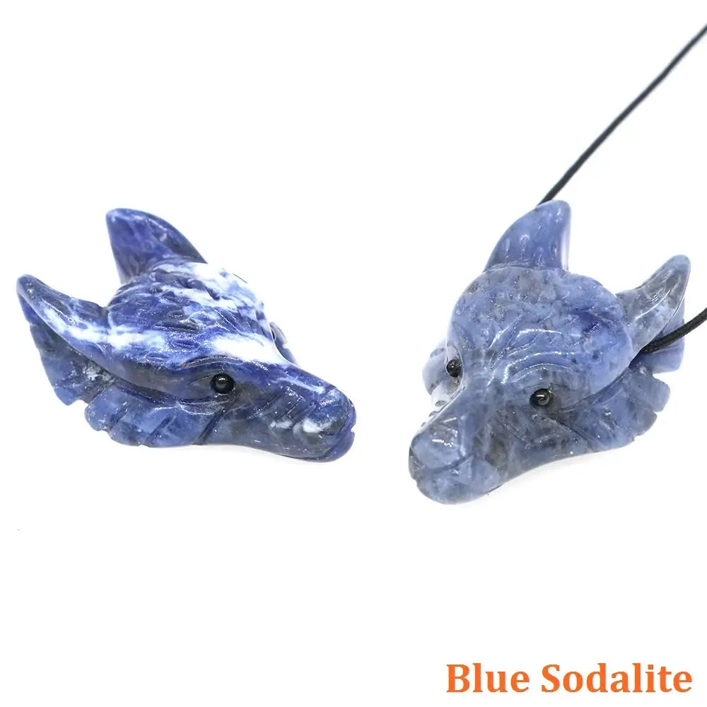Hand Carved Wolf Head Statue – 40mm Natural Gemstone Animal Figurine for Home Decor Collectible Healing Gift