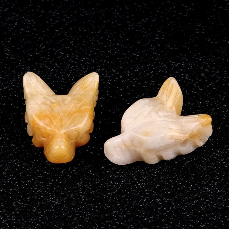 Hand Carved Wolf Head Statue – 40mm Natural Gemstone Animal Figurine for Home Decor Collectible Healing Gift