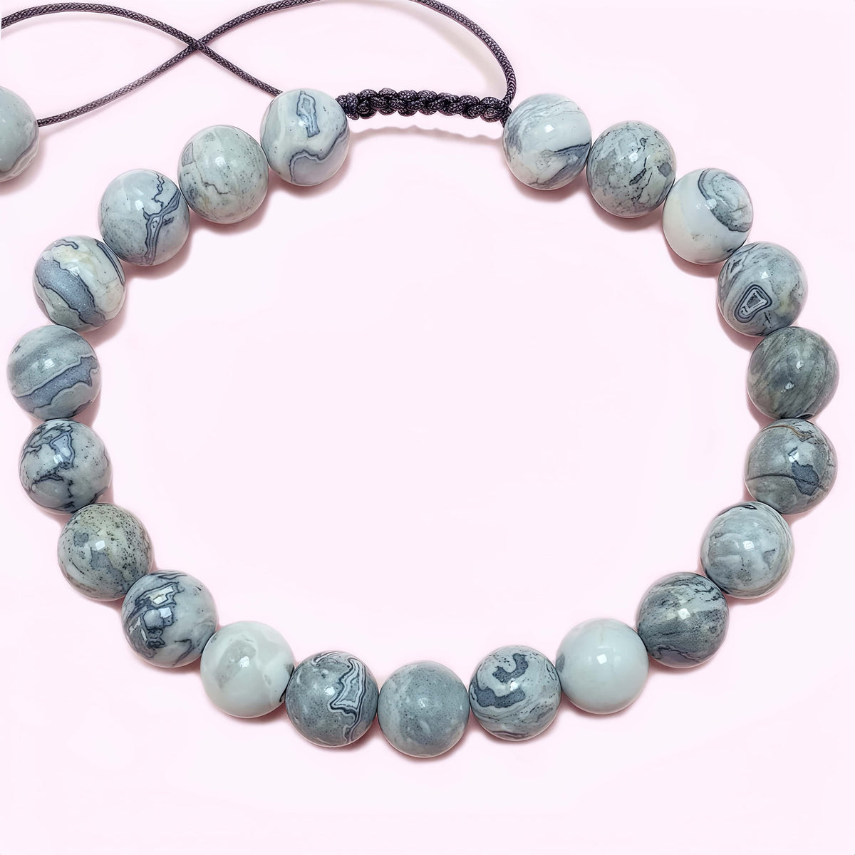 8mm Natural Map Stone Bracelet – Handmade Braided Rope Sleep Healing Crystal Jewelry, Adjustable Spiritual Gemstone Gift for Women