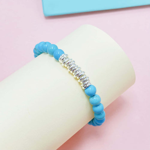 6mm Blue Turquoise Crystal Bracelet – Handmade Healing Gemstone Bracelet for Better Sleep, Beaded Stretch Spiritual Jewelry Gift for Women