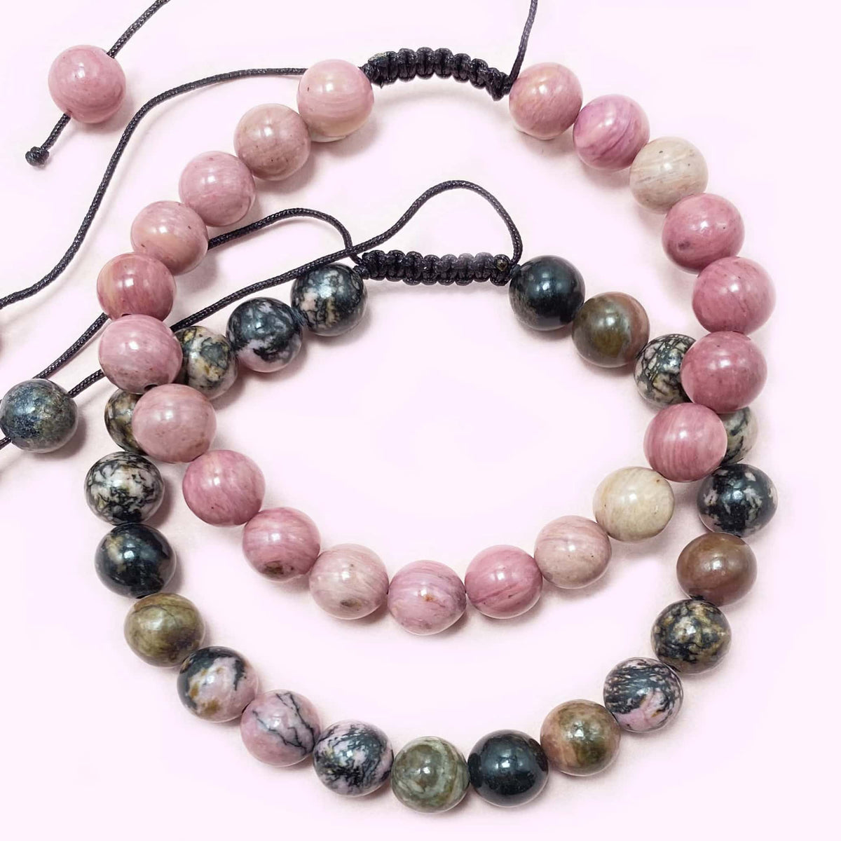 Double Rhodonite Crystal Bracelet for Love and Relationship