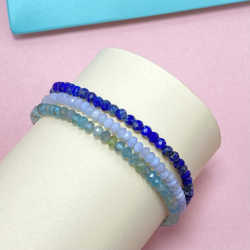 2x4mm Triple Layer Lapis Lazuli Crystal Bracelet – Handmade Healing Gemstone Bracelet for Better Sleep, Beaded Stretch Spiritual Jewelry Gift for Women