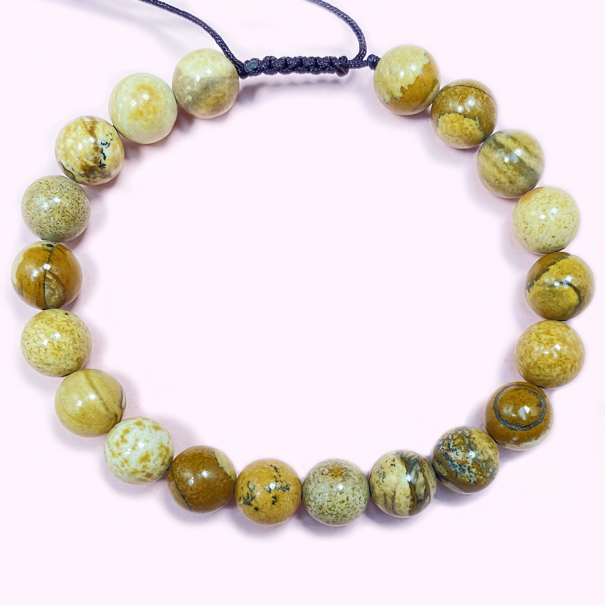 8mm Picture Jasper Bracelet – Handmade Braided Rope Wealth & Career Jewelry, Adjustable Healing Crystal Spiritual Gift for Women