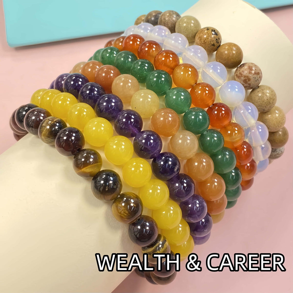 Natural Healing Crystal Bracelet Set of 8 – 8mm Handmade Beaded Stretch Gemstone Jewelry, Chakra Spiritual Bracelets Gift for Women