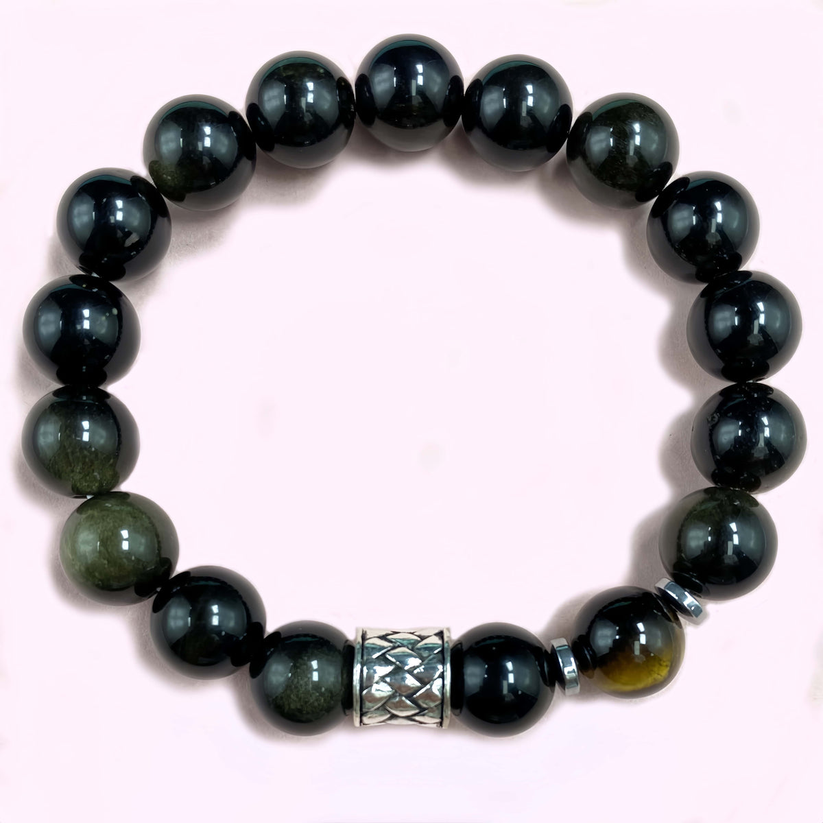 Tigers Eye with Obsidian for Protection and Apotropaic Crystal Bracelet