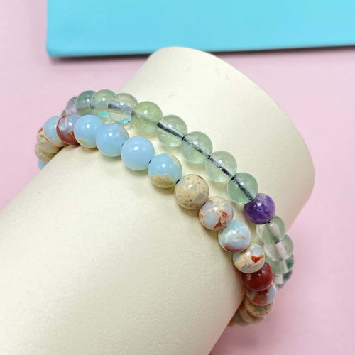 6mm Double Strand Fluorite Bracelet – Handmade Braided Rope Calming Jewelry, Adjustable Stress Relief Healing Crystal Gift for Women