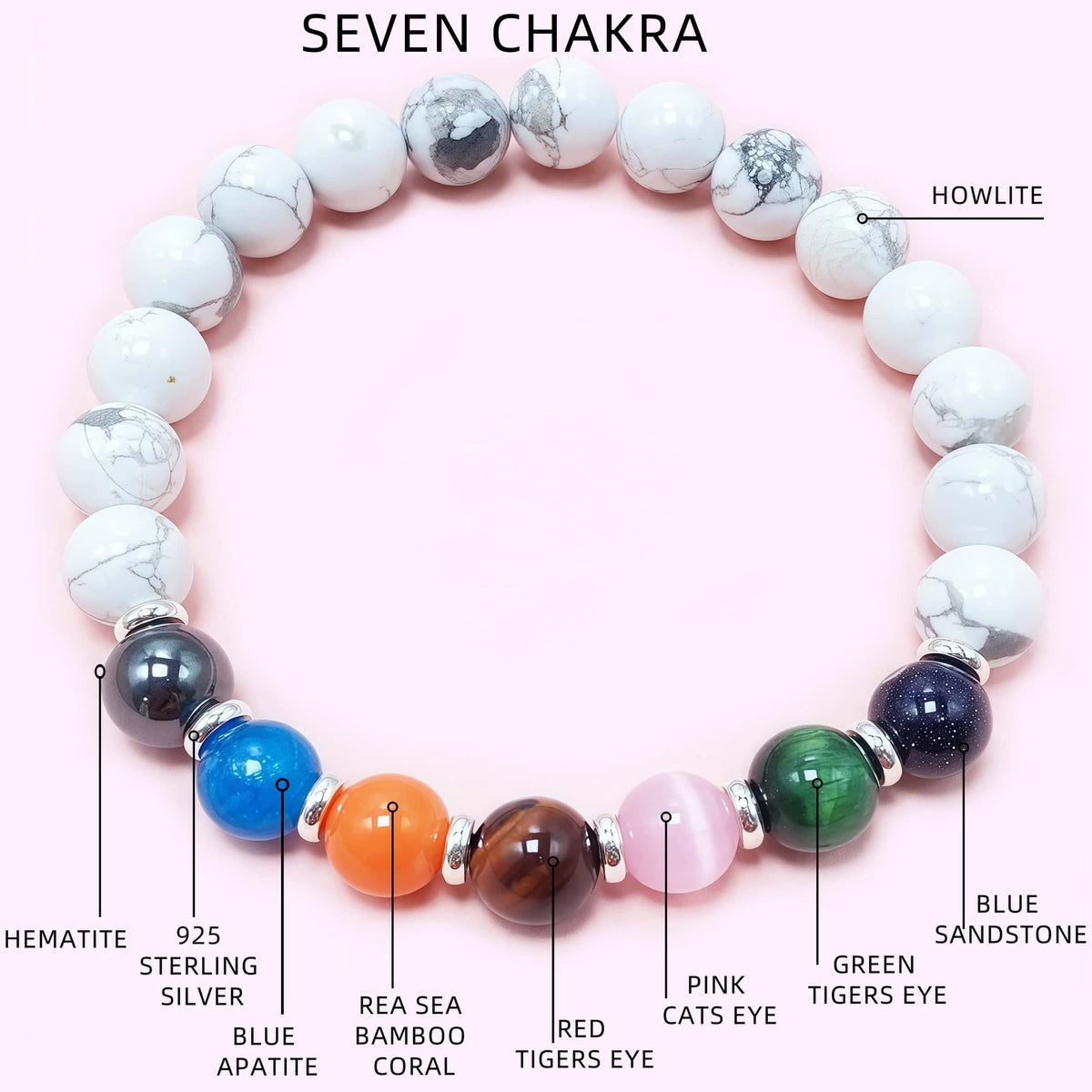 Natural Howlite Seven Chakra Crystal Bracelet