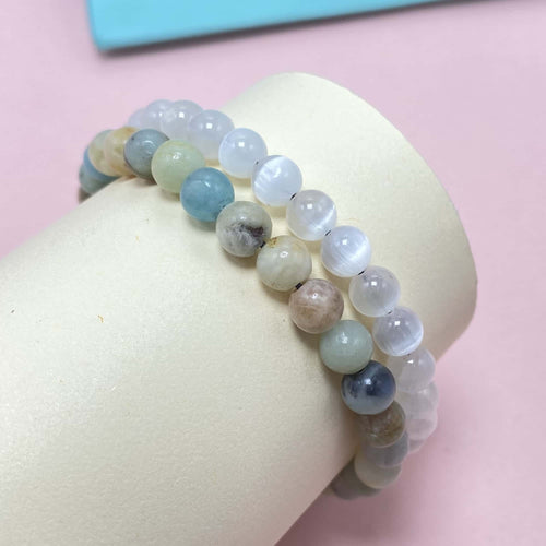 6mm Double Strand Selenite Bracelet – Handmade Braided Rope Calming Jewelry, Adjustable Stress Relief Healing Crystal Gift for Women