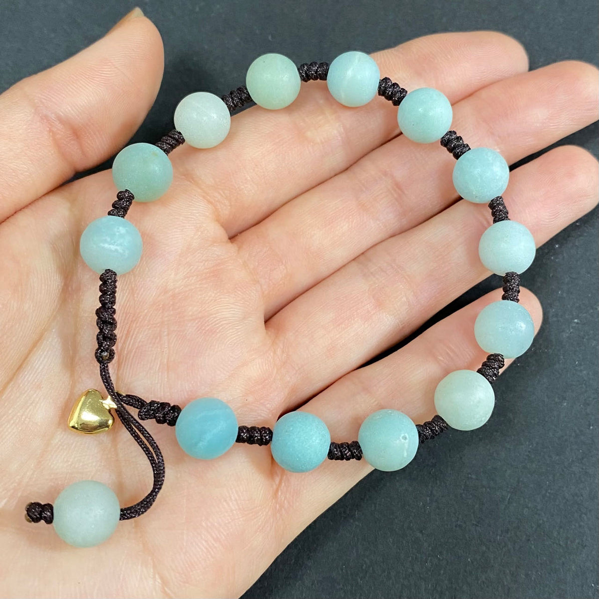 8mm Natural Blue Amazonite Bracelet – Handmade Braided Rope Wellness Healing Crystal Jewelry, Adjustable Spiritual Gemstone Gift for Women