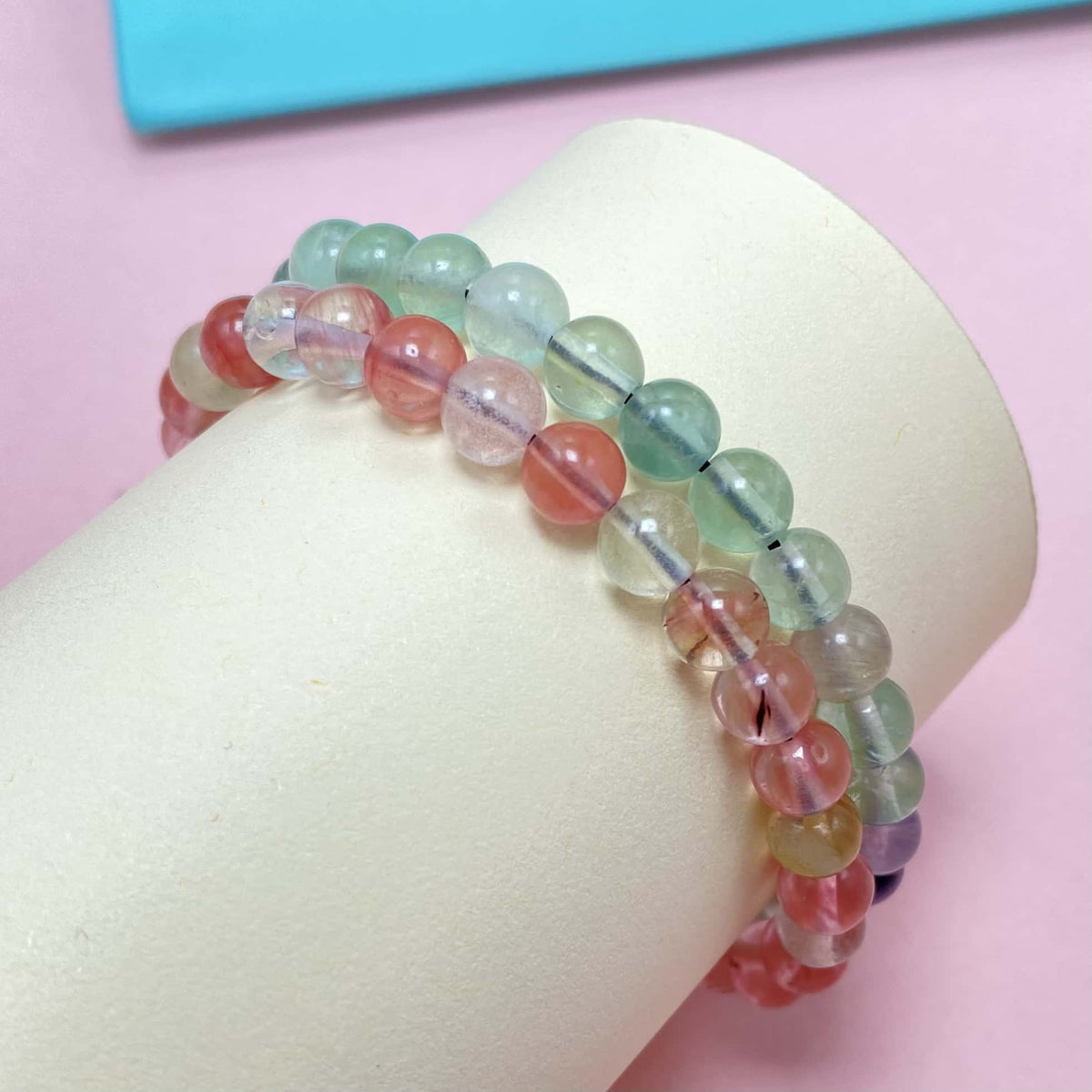 Double Strand Cherry Quartz to Help Lower Stress & Anxiety Level Crystal Bracelet